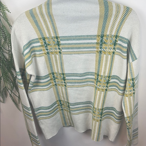 Tahari Green and Yellow Cowl Neck Sweater with Vintage Plaid Design. ( T 437) - Picture 7 of 7